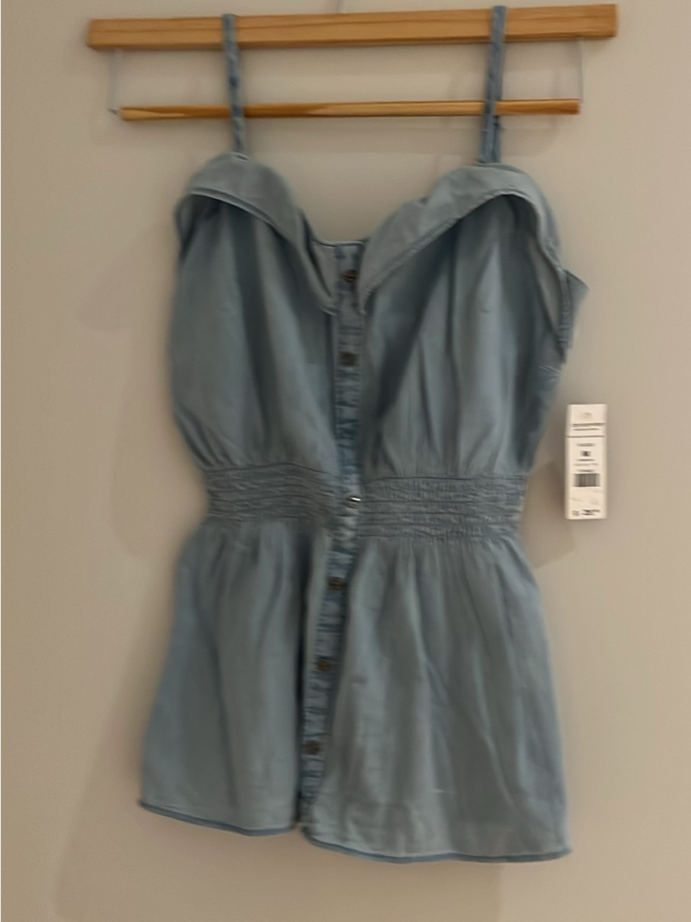 Dynamite Light Blue Denim-Style Smocked Cami Top